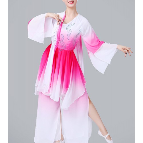 Women's Chinese folk dance costumes ancient ethnic minority china fairy cosplay stage performance fan competition yangko dancing  dresses